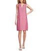 Color:Peony - Image 1 - Rue Linen Blend Split Round Neck Sleeveless Shift Dress