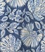 Color:Medium Blue - Image 3 - Silk Cotton Floral Round Split V-Neck 3/4 Bishop Sleeve Midi Dress