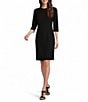 J.McLaughlin Solid Knit Catalyst Crew Neck 3/4 Sleeves Sheath Dress, Color:Black - Image 1
