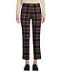 Color:Navy/Red/Off White - Image 1 - Stewart Yarn Dyed Knit Jacquard Plaid Straight-Leg Pocketed Ankle Pants