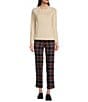 Color:Navy/Red/Off White - Image 3 - Stewart Yarn Dyed Knit Jacquard Plaid Straight-Leg Pocketed Ankle Pants