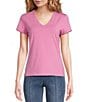 Color:Peony - Image 1 - Terrine Cotton Blend Stretch V-Neck Short Sleeve Tee Shirt