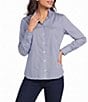 J.McLaughlin Tess Woven Stripe Ruffle Mock Neck Long Sleeve Button-Front Blouse - Image 1