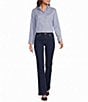 J.McLaughlin Tess Woven Stripe Ruffle Mock Neck Long Sleeve Button-Front Blouse - Image 3