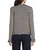 J.McLaughlin Textured Fringe Trim Round Neck Long Sleeve Cardigan, Color:Denim/Coffee - Image 2