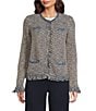 J.McLaughlin Textured Fringe Trim Round Neck Long Sleeve Cardigan, Color:Denim/Coffee - Image 3