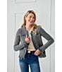 J.McLaughlin Textured Fringe Trim Round Neck Long Sleeve Cardigan, Color:Denim/Coffee - Image 8
