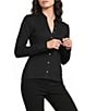 J.McLaughlin Theodora Knit Point Collar Long Sleeve Button-Front Shirt - Image 1