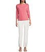 J.McLaughlin Wavesong Catalina Cloth Geo Print Button Boat Neck 3/4 Sleeve Top, Color:Pink/Off White - Image 3