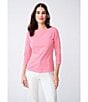 J.McLaughlin Wavesong Catalina Cloth Geo Print Button Boat Neck 3/4 Sleeve Top, Color:Pink/Off White - Image 5