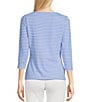 Color:Medium Blue - Image 2 - Wavesong Striped Print 3/4 Sleeve Button Shoulder Tee Shirt