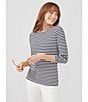 J.McLaughlin Wavesong Striped Print 3/4 Sleeve Button Shoulder Tee Shirt, Color:Navy - Image 6