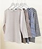 J.McLaughlin Wavesong Striped Print 3/4 Sleeve Button Shoulder Tee Shirt, Color:Navy - Image 8