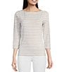 J.McLaughlin Wavesong Striped Print 3/4 Sleeve Button Shoulder Tee Shirt, Color:Grey - Image 1