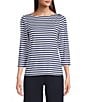 J.McLaughlin Wavesong Striped Print 3/4 Sleeve Button Shoulder Tee Shirt, Color:Navy - Image 1