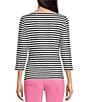 Color:Black - Image 2 - Wavesong Striped Print 3/4 Sleeve Button Shoulder Tee Shirt