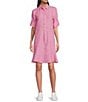 Color:Peony - Image 1 - Wellesley Linen Point Collar Long Sleeve Shirt Dress