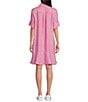 Color:Peony - Image 2 - Wellesley Linen Point Collar Long Sleeve Shirt Dress