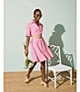 Color:Peony - Image 4 - Wellesley Linen Point Collar Long Sleeve Shirt Dress