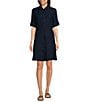 Color:Indigo - Image 1 - Wellesley Linen Point Collar Long Sleeve Shirt Dress