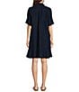 Color:Indigo - Image 2 - Wellesley Linen Point Collar Long Sleeve Shirt Dress