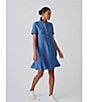 J.McLaughlin Wellesley Solid Denim Point Collar Dress, Color:Denim Blue - Image 5