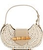 Color:Taupe - Image 1 - Whittaker Straw Pebble Grain Leather Flap Wicker Shoulder Bag