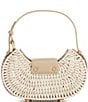 Color:Taupe - Image 2 - Whittaker Straw Pebble Grain Leather Flap Wicker Shoulder Bag