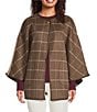 J.McLaughlin Winifred Plaid Crew Neck Split Sleeve Turnlock Poncho, Color:Camel - Image 1