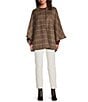 J.McLaughlin Winifred Plaid Crew Neck Split Sleeve Turnlock Poncho, Color:Camel - Image 3