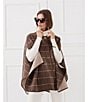 J.McLaughlin Winifred Plaid Crew Neck Split Sleeve Turnlock Poncho, Color:Camel - Image 5