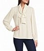 J.McLaughlin Woven Vienna Long Sleeve Bow Tie Neck Blouse - Image 1