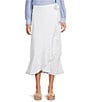 J.McLaughlin Zia Refined Linen Ruffle Wrap Midi Skirt, Color:White - Image 1