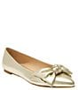 Color:Platinum - Image 1 - Debra Metallic Leather Bow Pointed Toe Ballet Flats