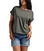 Color:Olive - Image 1 - Drapey Luxe Crew Neck Rolled Cap Sleeve Tee