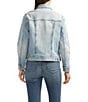 Color:Beverly Blue - Image 2 - Kiara Point Collar Flap Chest Pocket Long Sleeve Denim Jacket