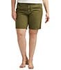 Color:Moss - Image 1 - Plus Size Tailored Linen Blend Shorts