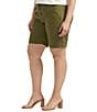 Color:Moss - Image 3 - Plus Size Tailored Linen Blend Shorts