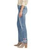 Color:Essex Blue - Image 3 - Ruby Straight Leg Relaxed Fit Floral Hem Embroidered Jeans