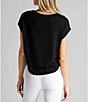 Color:Black - Image 2 - Easy Boat Neck Short Sleeve Cropped Shirt