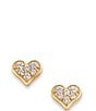 Color:14K Gold - Image 1 - Delicate Pave Diamond 14K Gold Heart Stud Earrings
