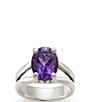 Color:Sterling Silver Amethyst - Image 1 - Oval Gemstone Ring with Amethyst