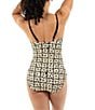 Janela Bay Cream Square Floral Square Neck Faux Shoulder Tie Bandeau One Piece Swimsuit, Color:Cream Square Floral - Image 2