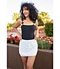 Janela Bay Solid Bow Texture Mesh Double Layer Swim Cover-Up Skirt - Image 5