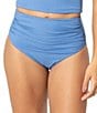 Janela Bay Solid Ribbed Shirred High Waist Swim Bottom - Image 1