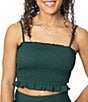 Janela Bay Solid Square Neck Smocked Ruffle Cropped Tankini Swim Top - Image 1