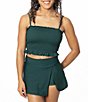 Janela Bay Solid Square Neck Smocked Ruffle Cropped Tankini Swim Top - Image 4