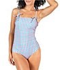 Janela Bay Sunburst Square Neck Faux Tie Bow Shoulder Straps Tank One Piece Swimsuit, Color:Sunburst - Image 1