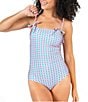 Janela Bay Sunburst Square Neck Faux Tie Bow Shoulder Straps Tank One Piece Swimsuit, Color:Sunburst - Image 4