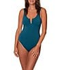 Jantzen Carmelita Solid Split V-Neck Tummy Control One Piece Swimsuit - Image 3
